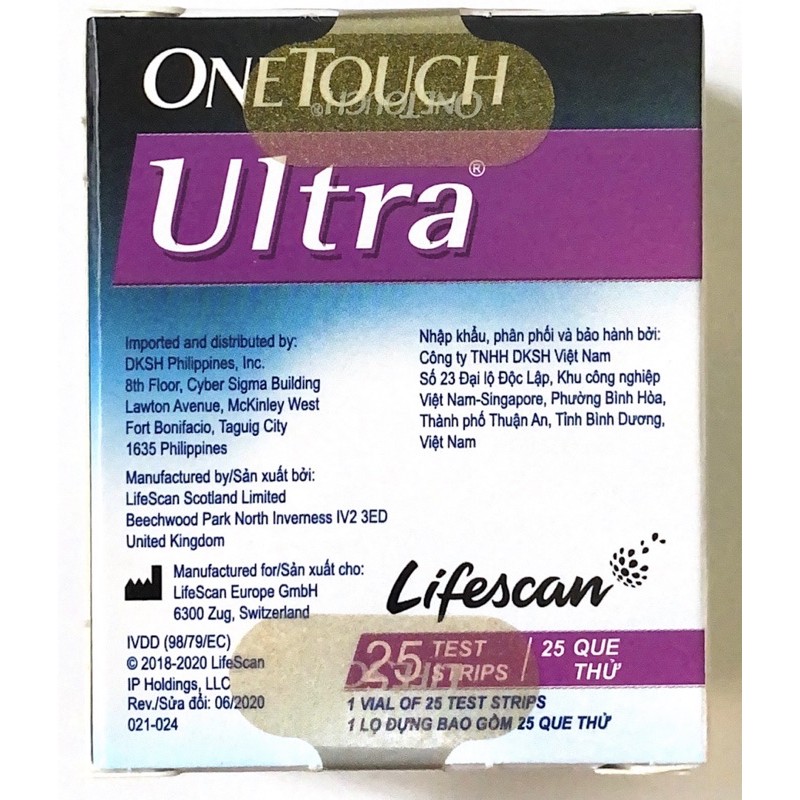 ✅ ONETOUCH ULTRA 25 QUE (mẫu mới) - Que thử đường huyết của máy Onetouch Ultra 1 và 2 (Chính hãng - Lifescan)