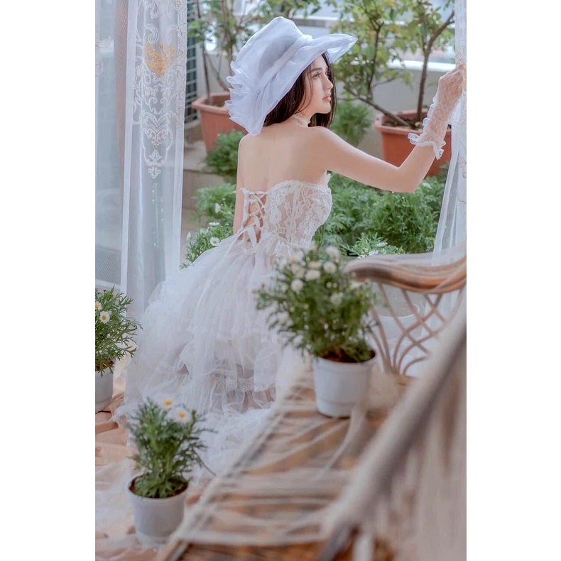 Set váy maxi đi biển nữ công chúa dáng xòe phối tầng viềm ren xinh đẹp dễ thương cá tính thời trang XUKA-DRESS DT020
