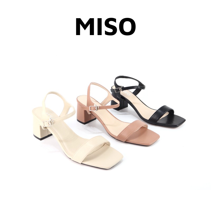 Giày sandal nữ quai ngang basic đơn giản đi làm gót trụ 5cm Miso M023