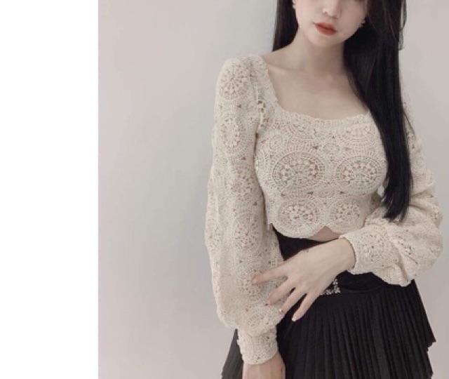 Áo ren tay bồng crtop