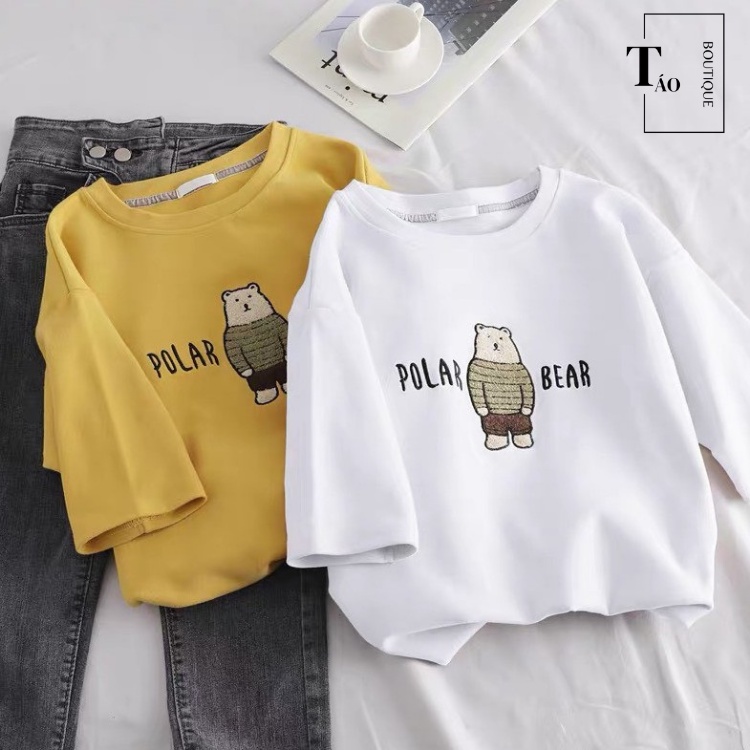 Áo thun Unisex POLAR BEAR basic TEE nhiều màu form rộng tay lỡ, áo phông Hàn Quốc cổ tròn FreeSize dành cho nam nữ