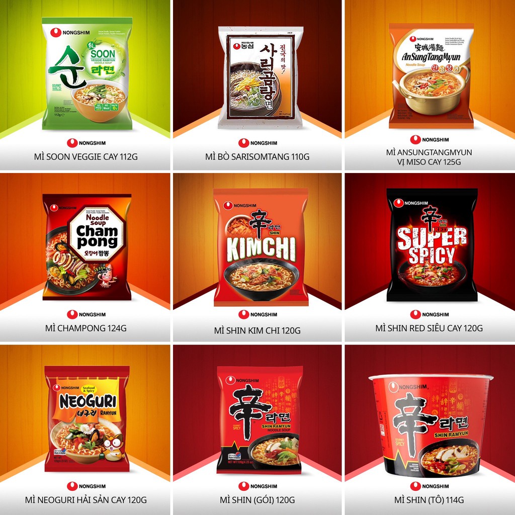Thế Giới Mì Gói Nội Địa Hàn Quốc Mì Gói Cay NONGSHIM Hàn Quốc Dạng Gói Nhiều Hương Vị Lựa Chọn [Dạng Gói]