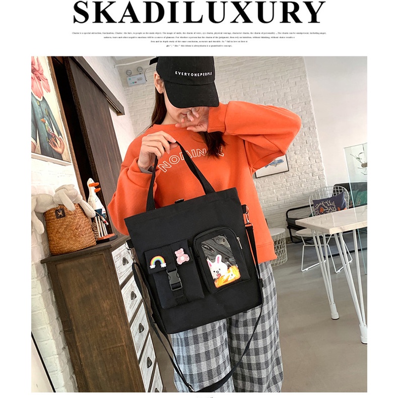 Túi tote túi vải canvas phong cách hàn quốc có khóa kéo