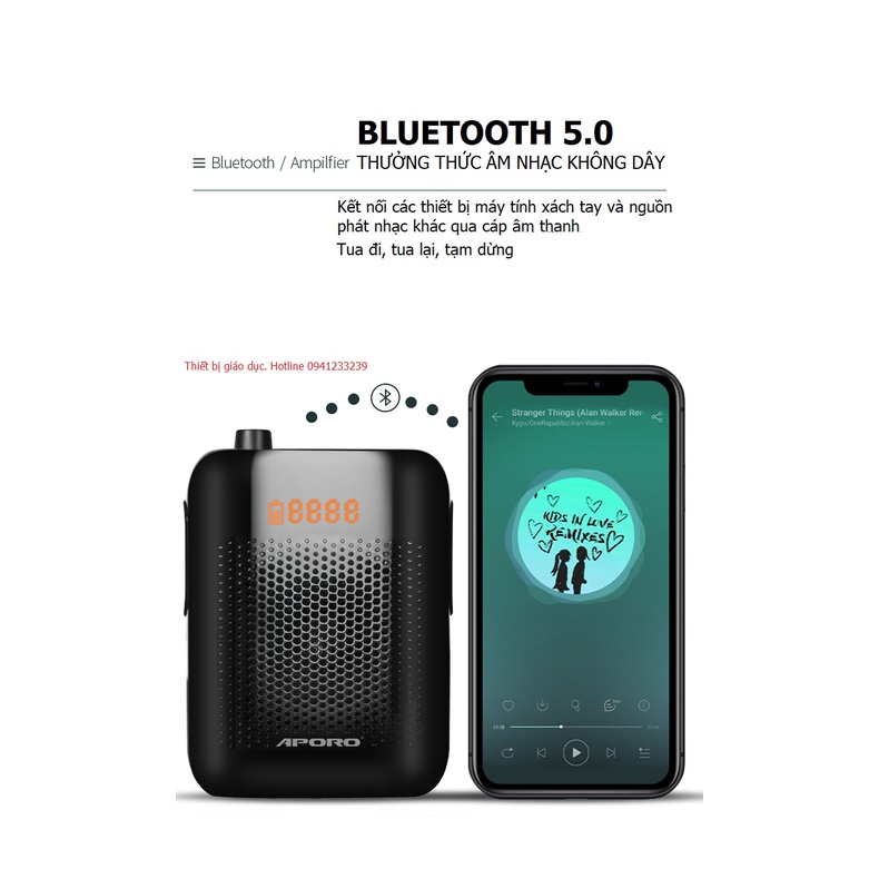 Máy Trợ Giảng Không Dây Aporo T30 UHF Kết Nối Bluetooth 5.0 Chính hãng