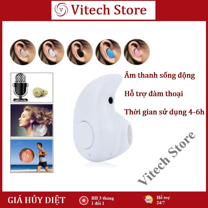 TAI NGHE BLUETOOTH S530 - HÌNH GIỌT NƯỚC DỄ THƯƠNG - NHỎ GỌN - NHÉT TAI TIỆN LỢI - BH 3 THÁNG 1 ĐỔI 1