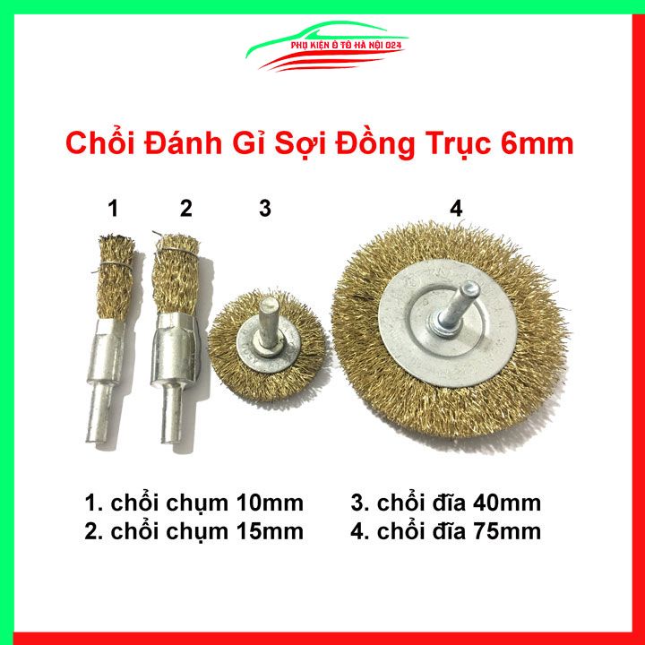 Chổi đánh gỉ trục 6mm sợi đồng