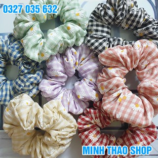 Dây Cột Tóc Vải Scrunchies Caro Hoa Cúc, Đồ Buộc Tóc Crunchies Phụ Kiện Tóc
