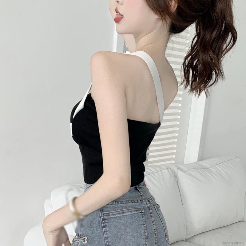 Áo croptop sát nách màu sắc tương phản thời trang nữ