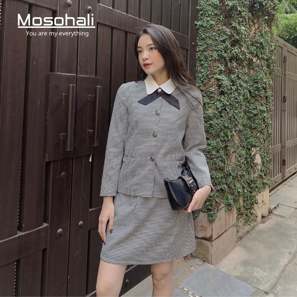 Set vest nữ Mosohali kẻ không cổ set blazer nữ Aya thời trang thiết kế công sở (áo blazer + chân váy) | WebRaoVat - webraovat.net.vn