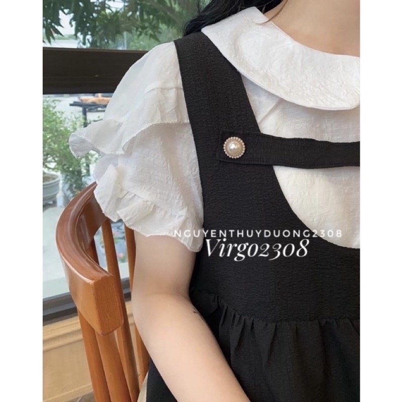 [Ảnh thật/Sẵn]Set yếm khuy ngọc mix áo babydoll tay bèo/Set yếm khuy ngọc style Ulzzang | BigBuy360 - bigbuy360.vn