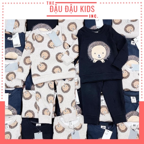 Bộ dài tay thu đông bé trai - Set 2 bộ nỉ sư tử Hm hàng xuất dư cho bé  size 1-6t