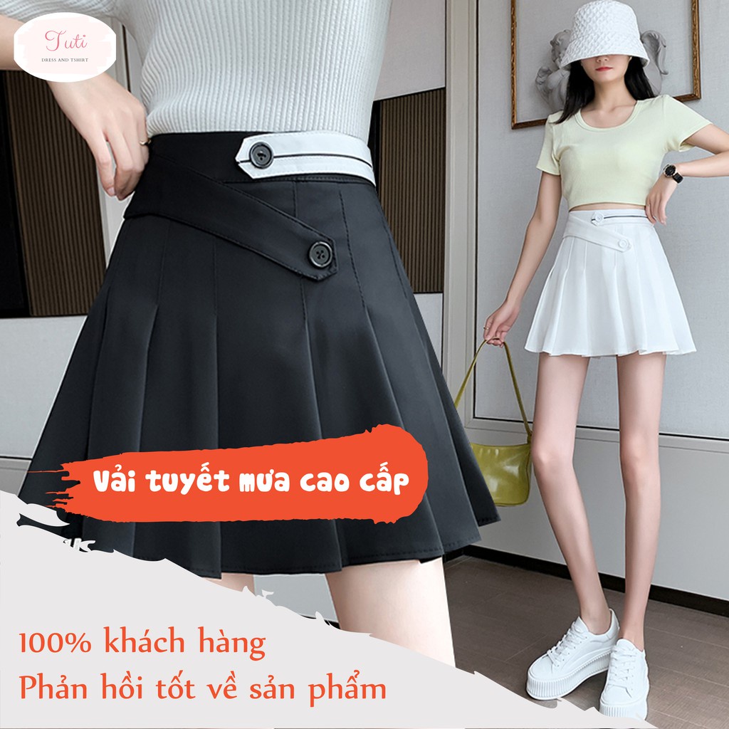 Chân váy xếp ly đan khuy dáng chữ A lưng cao phong cách tennis xòe váy ngắn thời trang phong cách ulzzang