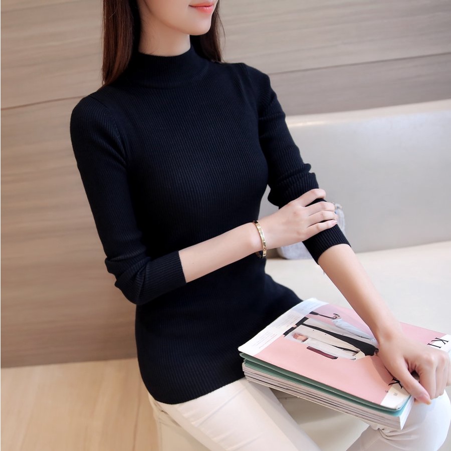 Áo len nữ cổ 3 phân, áo len Quảng Châu mịn hàng loại 1