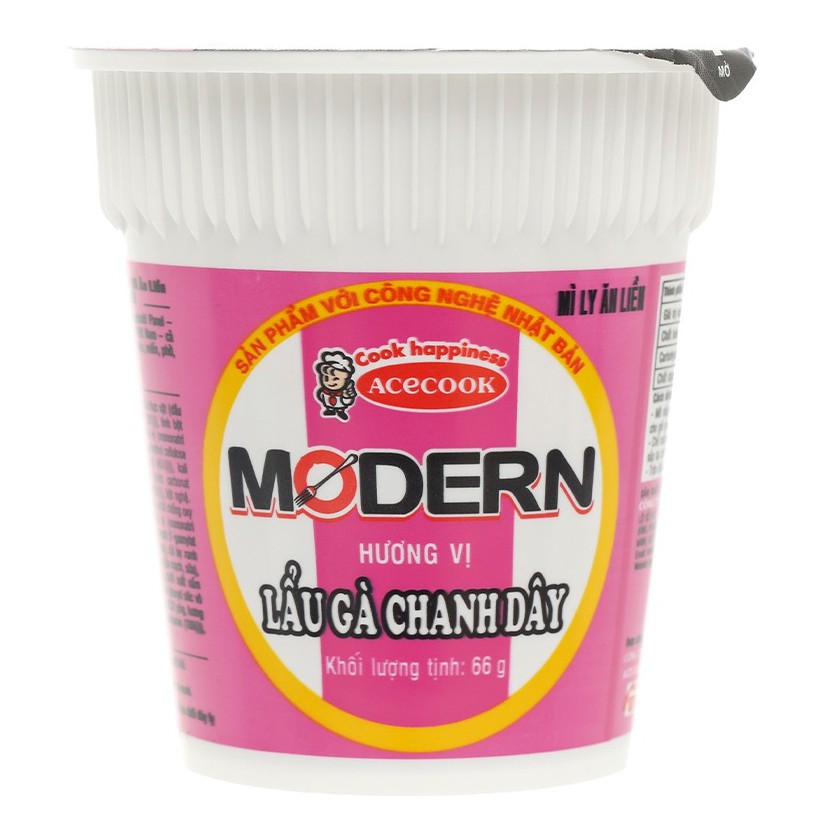 Mì ly Modern 65g (lẩu thái tôm, thịt xào, lẩu gà chanh dây, phá lấu)