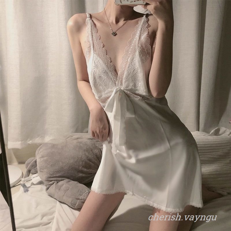 Váy ngủ hai dây lụa satin mềm sexy cao cấp Đầm mặc nhà gợi cảm quyến rũ ( cherish shop )
