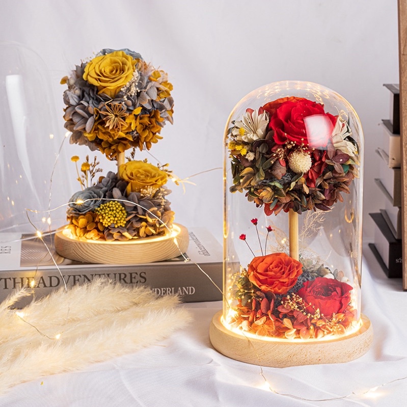 [ Sẵn màu hồng ]  Quà tặng sinh nhật - Trụ thuỷ tinh hoa hồng vĩnh cửu