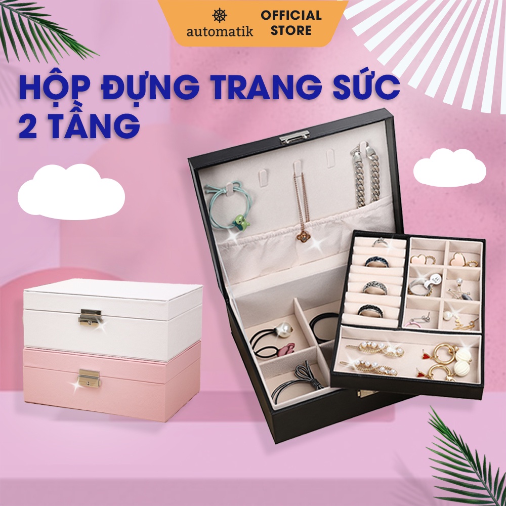 Hộp Đựng Trang Sức Nhiều Ngăn Có Khóa, Hộp Đựng Nữ Trang Bọc Da Đựng Nhẫn, Vòng Tay, Dây Chuyền, Khuyên Tai - Automatik