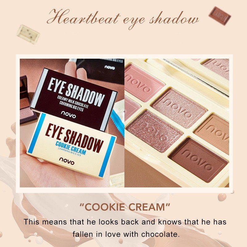 Bảng phấn mắt 6 màu NOVO xinh xắn có nhũ Creamy Milk Chocolate Charming Big Eyes NOVO43