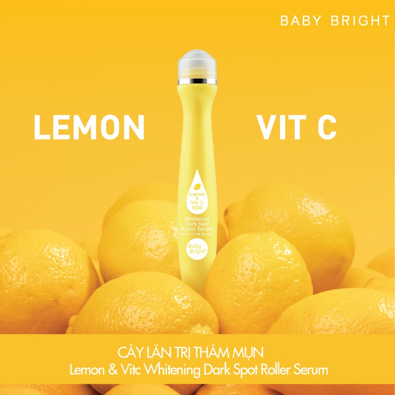 Cây Lăn Cải Thiện Thâm Mụn Baby Bright Lemon &amp; VitC Whitening Dark Spot Roller Serum 15ml