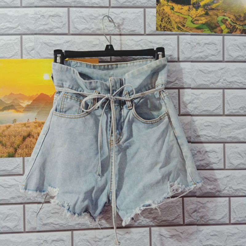 Quần short jean secondhand cạp siêu cao thắt nơ siêu xinh size S M