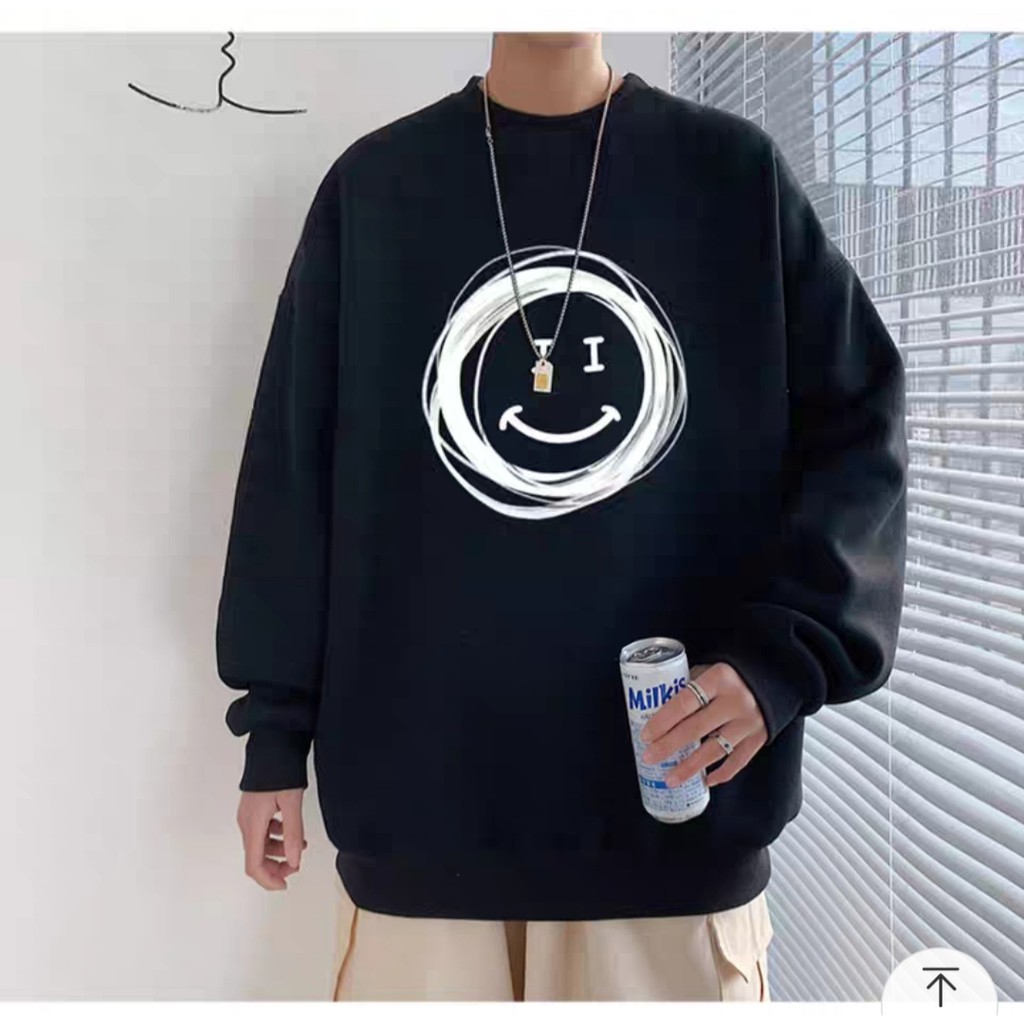 Áo thun nỉ sweater Unisex nam nữ form rộng oversize dành cho giới trẻ in hình mặt cười AMAZ2 | BigBuy360 - bigbuy360.vn
