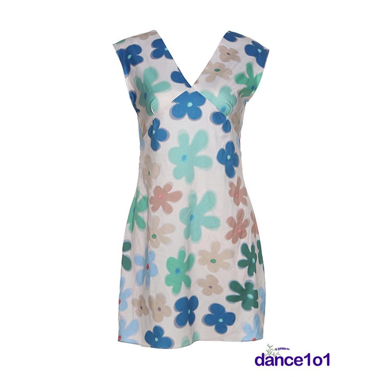 ❃Wa❈Đầm Sát Nách Hoạ Tiết Hoa Thiết Kế Cổ Chữ V Khoét Sâu Quyến Rũ