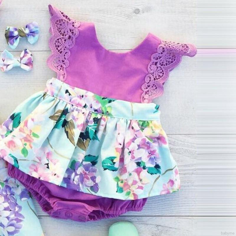 Jumpsuit cotton in hoa cho bé gái