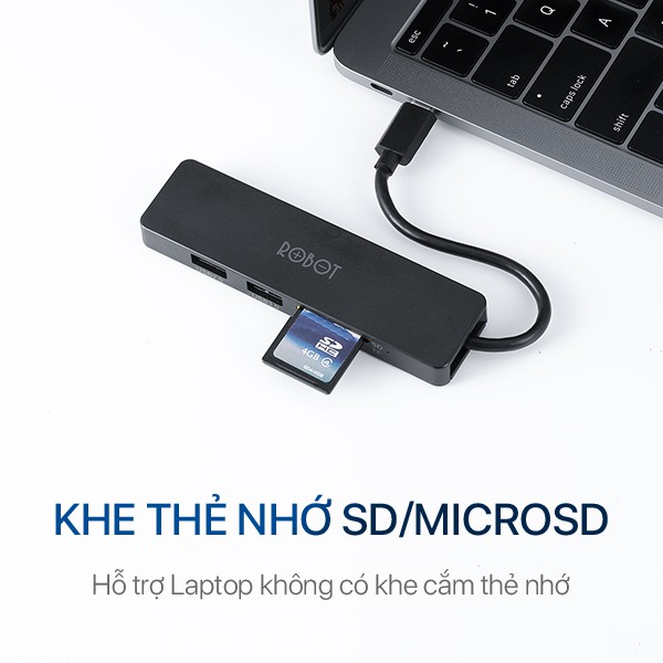 HUB USB-C Chuyển Đổi Đa Năng 5 In 1 ROBOT HT240S Type-C To USB 3.0/HDMI/PD/SD/TF