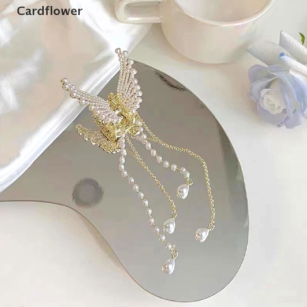 &lt; Cardflower &gt; Kẹp Tóc Càng Cua Đính Ngọc Trai Hình Bướm Tua Rua Cho Nữ Đang Bán Chạy