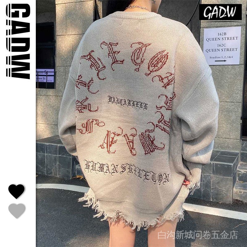 Áo sweater dáng rộng in chữ phong cách hiphop đường phố Mỹ phóng khoáng thời trang mùa đông cho nam nữ