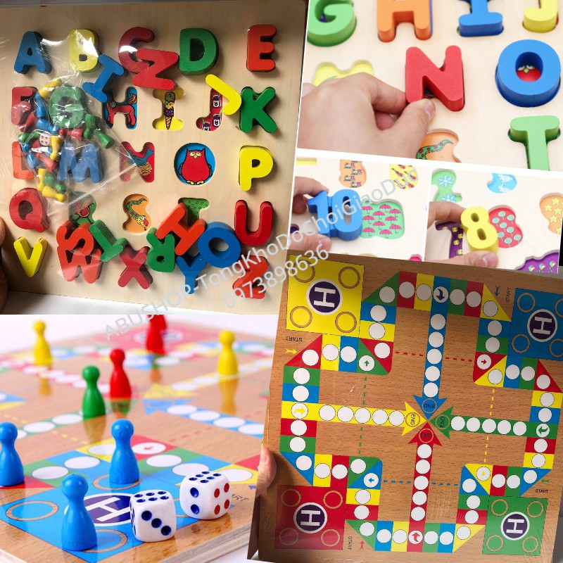 Bảng chữ cái nổi - Hai mặt kèm cờ cá ngựa - Đồ chơi gỗ giáo dục an toàn chất lượng cao