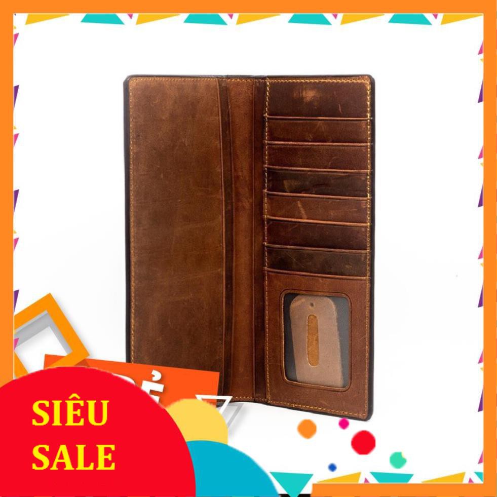 ví da sáp s1, mẫu dài da thật 100%, nâu thẫm