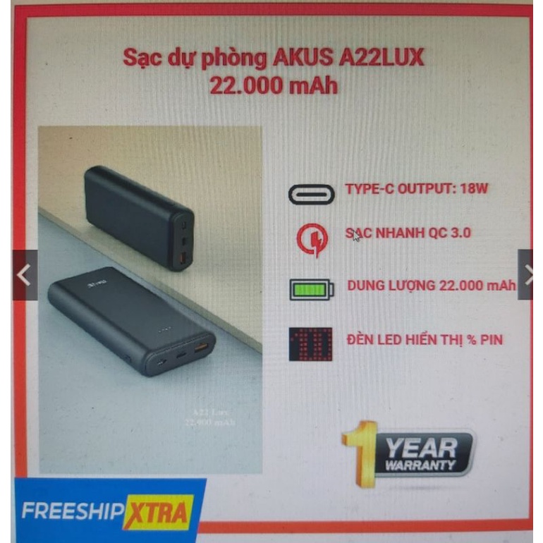Sạc dự phòng CHÍNH HÃNG AKUS