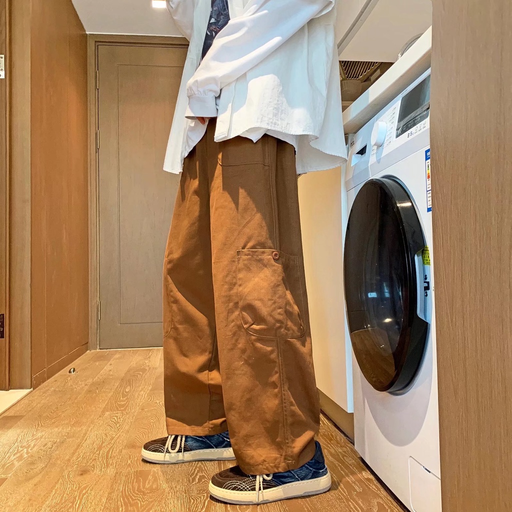 ♞AFF LIGA♞ Quần Dài Ống Rộng Có Túi Màu Trơn Thời Trang Dành Cho Nam