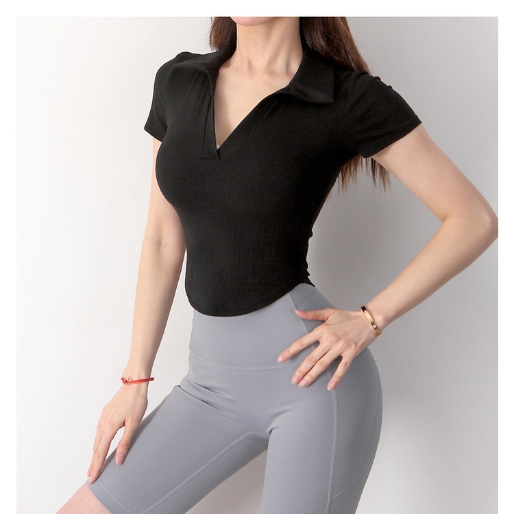 Áo thun ANRAN kiểu dáng thể thao tay ngắn có cổ thiết kế trẻ trung năng động hợp thời trang