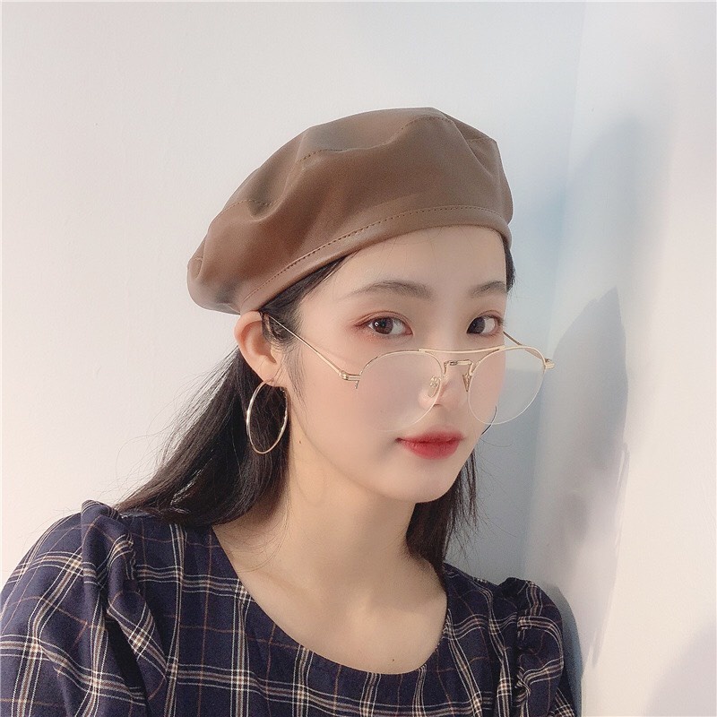 Mũ Nồi Da Pu Mũ Beret Màu Trơn Phong Cách Mùa Hè Hàn Quốc Cho Nữ