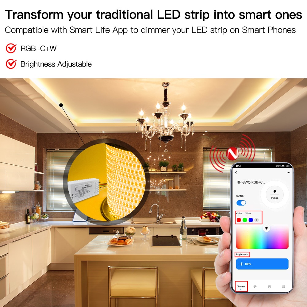Moes New ZigBee 3.0 Mô-Đun Chuyển Đổi Độ Sáng Thông Minh CCT RGB Cho Dây Đèn LED Điều Khiển Ứng Dụng Thông Minh Với Alexa Echo Google Home