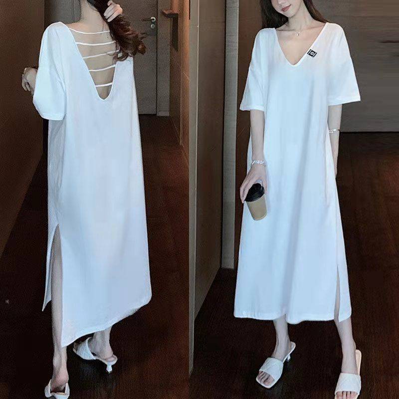 Áo Thun Cổ Chữ V Dài Qua Gối Xẻ Tà Quyến Rũ Cho Nữ Cỡ Lớn 300 Jin Fat