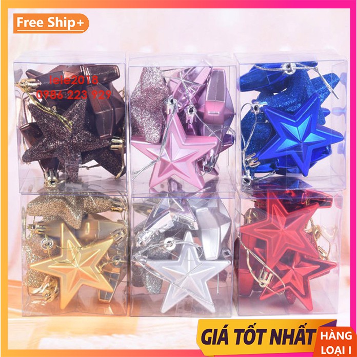 Hộp 6 ngôi sao 7cm treo trang trí cây thông Noel giáng sinh