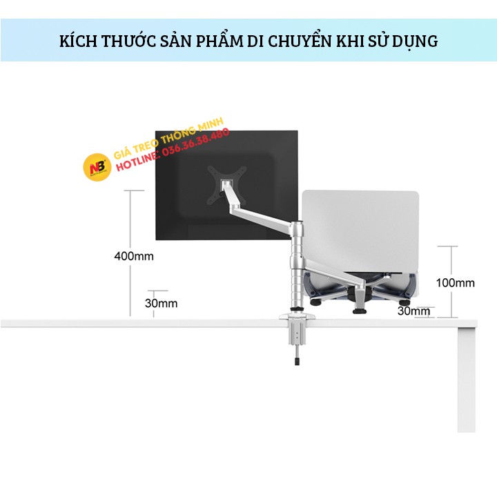 Giá Treo Màn Hình 17 - 32 Inch Kèm Kệ Đỡ Laptop / Macbook / Ipad 10 - 15.6 Inch - Hợp Kim Nhôm Cao Cấp - Model: OA - 7X