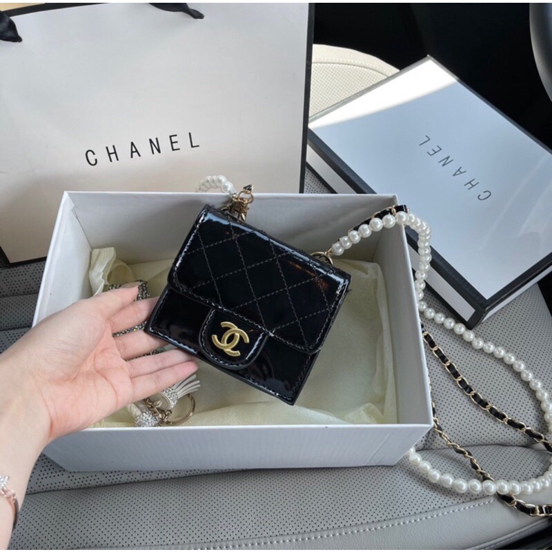 Túi Xách Nữ Đeo Chéo Mini Da Bóng Khoá Chữ X, Dây Ngọc kèm Dây Xích Da Xinh Xắn TTX10