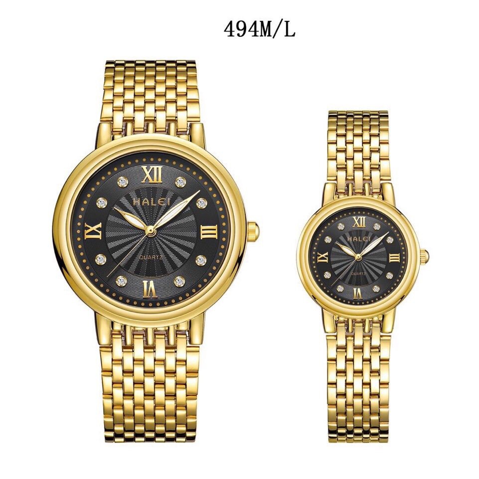 [Giá 1 Cặp] Cặp Đồng hồ đôi Halei máy Nhật mạ vàng không ghỉ chống nước, chống xước. thumbnail