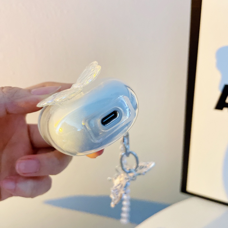 Vỏ bảo vệ hộp sạc tai nghe không dây Baseus Wm01 Enco Air Tws2 Filpuds kiểu trong suốt có dây đeo tay hình bươm bướm