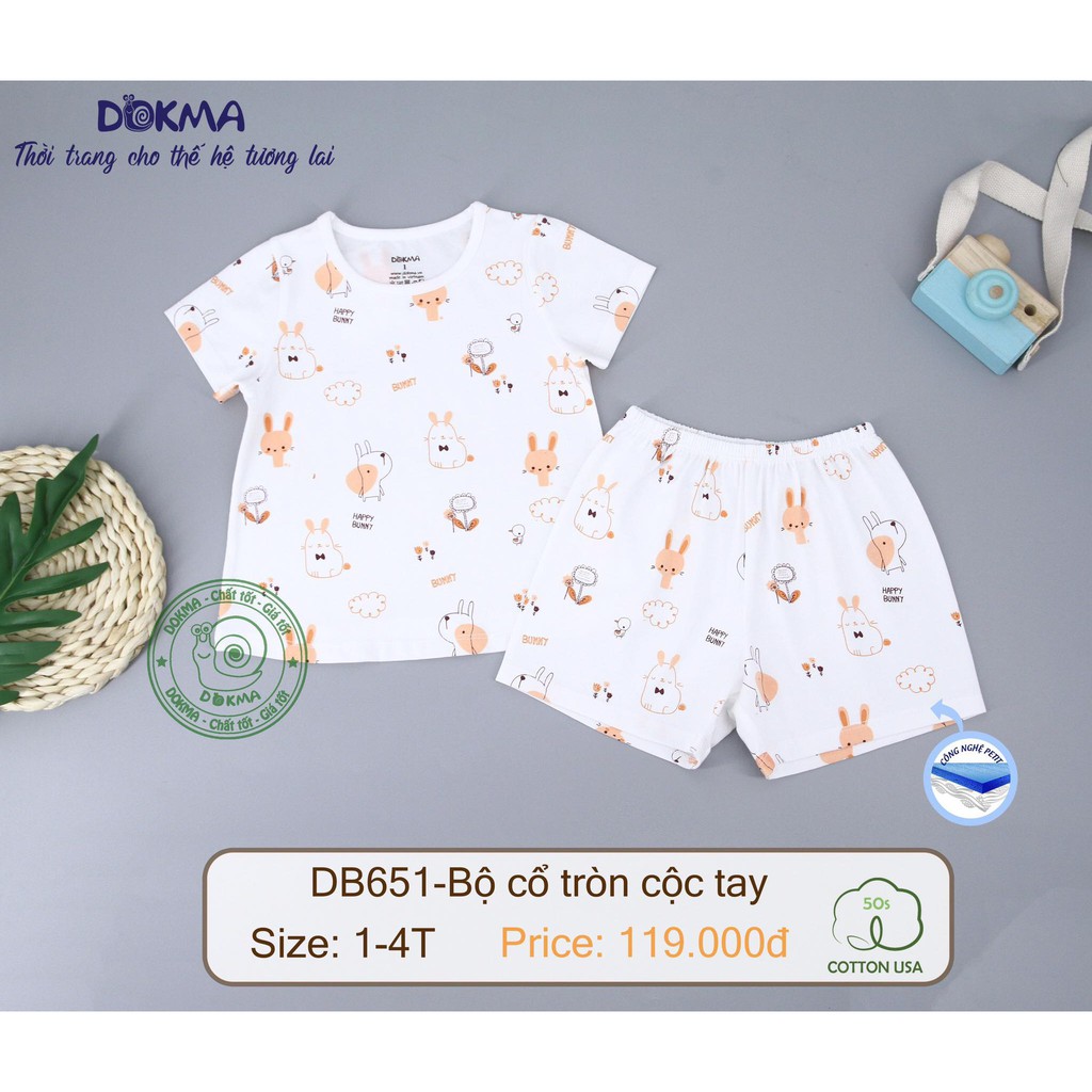 (1-4Y) Bộ cộc tay cổ tròn vải cotton in họa tiết cho bé yêu - DOKMA