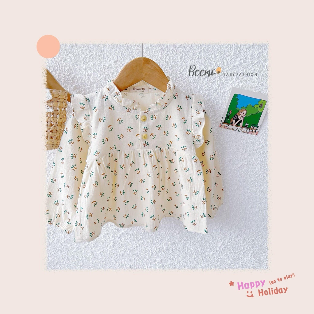 Áo babydoll dài tay Beemo họa tiết hoa nhí cho bé gái