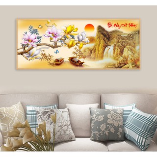 Tranh Dán Tường Thư Pháp Khổ Ngang Phú Quý Cát Tường Chất Liệu PP Kim Sa Cao Cấp TDT-0065