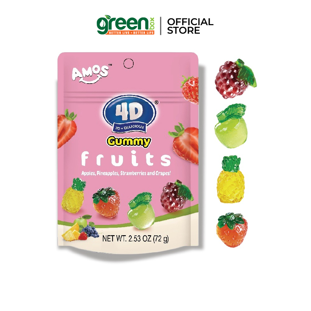 Kẹo dẻo Amos 4D gói 72g hình trái cây