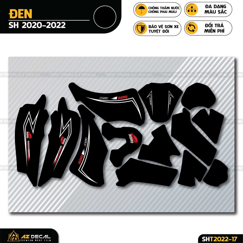 Tem Trùm SH Phong Cách Castrol Racing | SHT-17 | Decal Dán Xe SH 2017 - 2019 - 2020 - 2021 - 2022 Chống Nước, Bền Màu