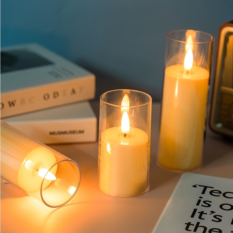 Nến điện tử nến pin bộ gồm 3 cây trong suốt , Đèn led hình nên