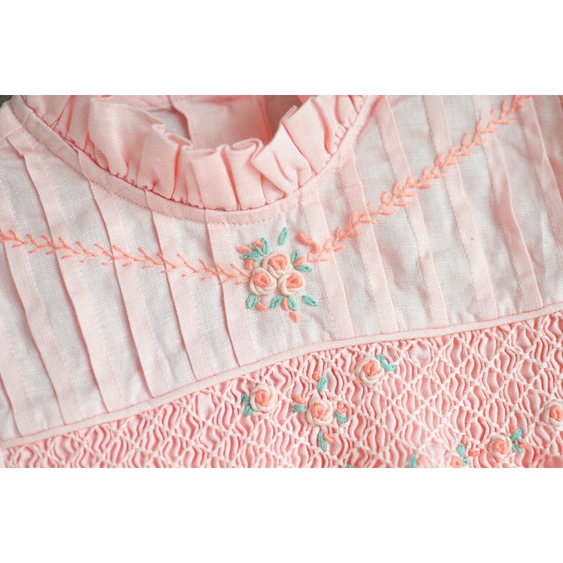 Đầm smock linen hồng